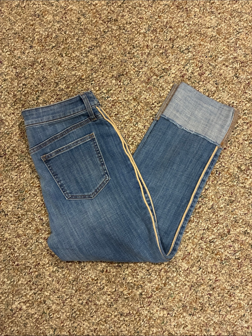 Chico's Blue Denim Ankle Jeans with Tan Side Stripe